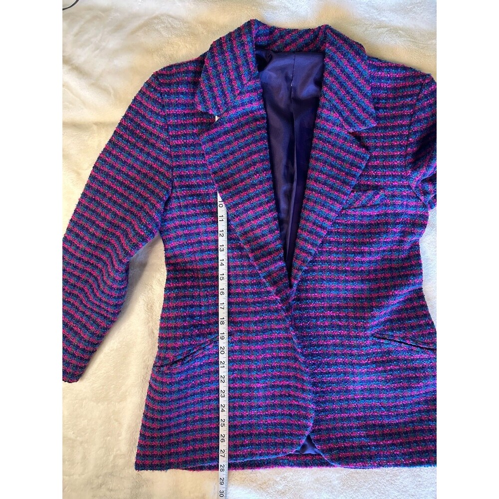 Vintage women's small tweed wool lined jacket blazer vibrant retro houndstooth - Picture 6 of 8